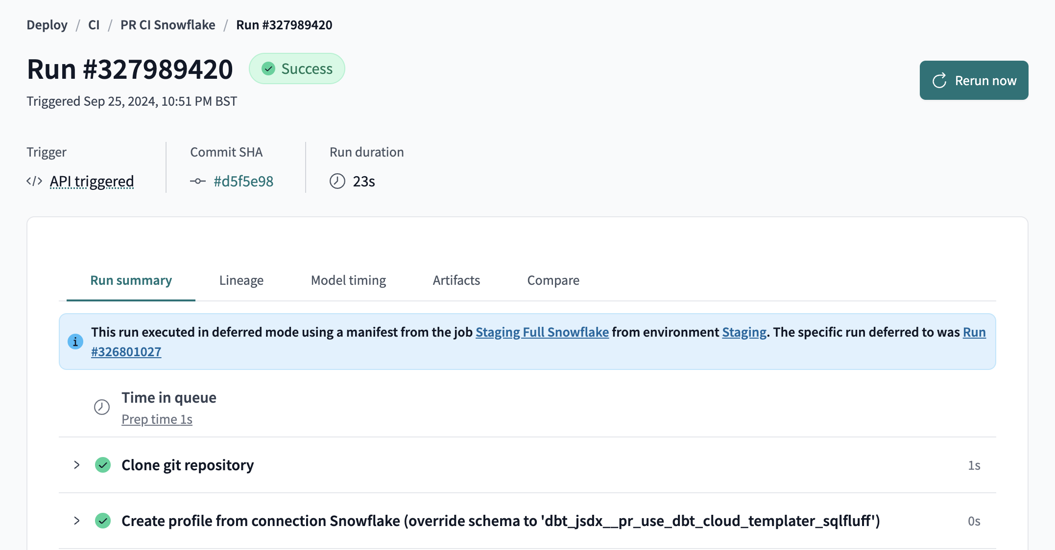 Viewing the temporary schema name for a run triggered by a PR Viewing the temporary schema name for a run triggered by a PR